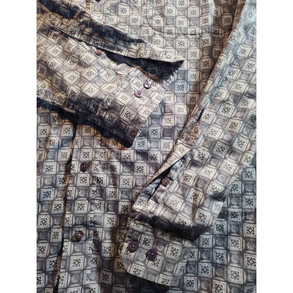 ☆CINCH Shirt Mens 2XL XXL Button Up Gray Long‎ Sleeve All Over Geometric 1262 - Picture 2 of 7